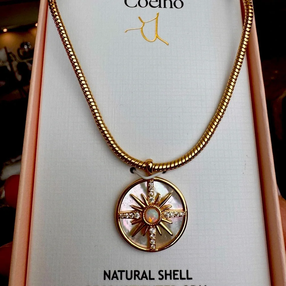 New Camila Coelho Gold color Sunburst Necklace with Opal